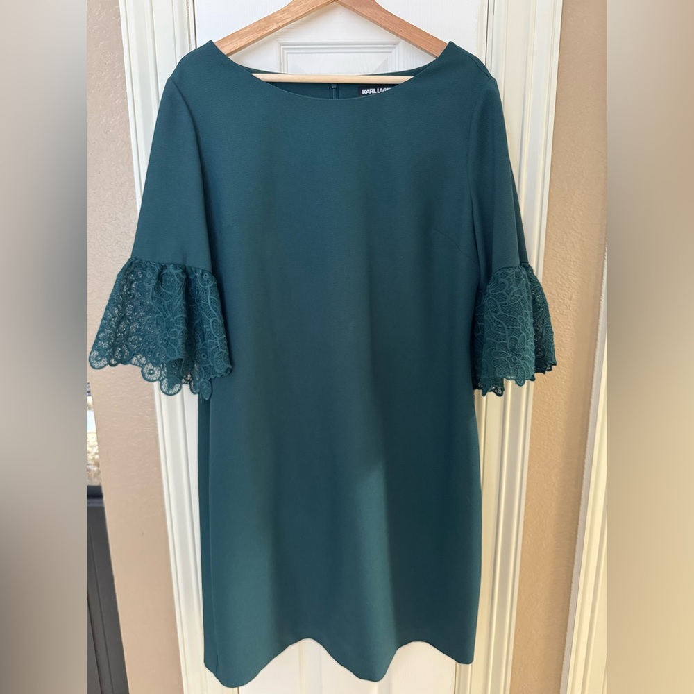 Karl Lagerfeld Green Dress with Lace Sleeves